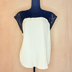 Chic Black and Cream Lace Women's Blouse by Aqua Size Large